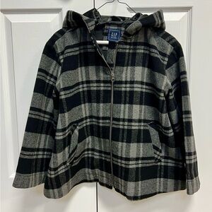 GAP Girls Plaid Hooded Wool Swing Coat in Black and Gray